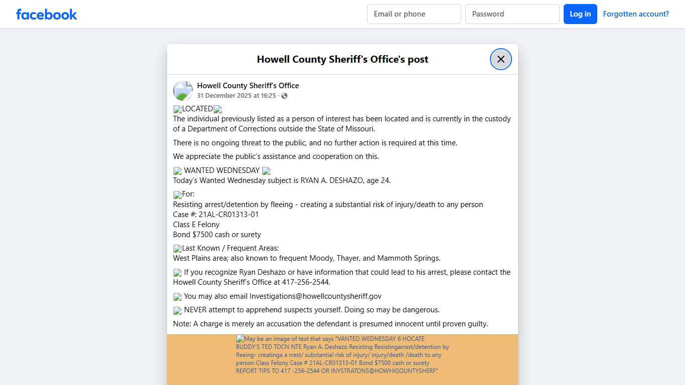 ❗️LOCATED❗️ The... - Howell County Sheriff's Office Facebook